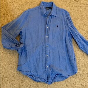 Polo by Ralph Lauren Women Linen  Blue Button-Down Shirt